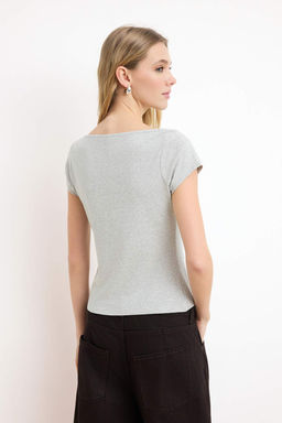 Trendyolmilla K?rm?z? Kay?k Yaka Fitted/Vucuda Oturan Pamuklu Esnek Orme Bluz TWOSS25BZ00285  фото 12