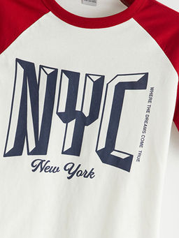 Bisiklet Yaka New York Bask?l? Erkek ?ocuk Ti??rt