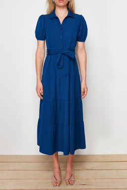 TRENDYOLMILLA Indigo Genis Kesim Gomlek Yaka Maxi Dokuma Elbise TWOSS24EL00861  фото 4