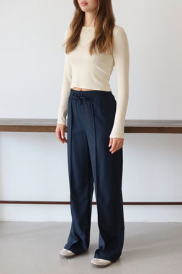 Lacivert Nervurlu Genis Paca Uzun Dokuma Pantolon TWOAW26PL00111