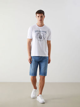 Bisiklet Yaka Bask?l? Penye Erkek Ti??rt