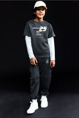 Oversize Geni_ Kal_p Bisiklet Yaka Bask_l_ Skuba Dalg__ Kuma_ Sweatshirt Erkek _ocuk - Defacto фото 2