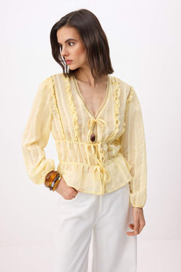 Ac?k Sar? Kedi Merdivenli Hafif Transparan Boho Gomlek TWOSS26GO00101