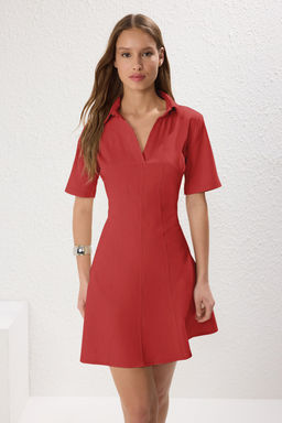 Trendyolmilla Ekru Duz Etegi Belden Ac?lan Dikis Detayl? Mini Dokuma Elbise TWOSS25EL00184  фото 14