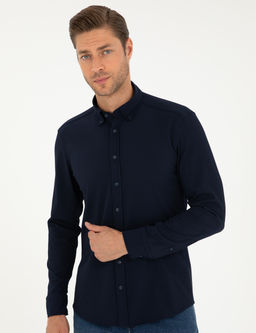 Lacivert Slim Fit Uzun Kollu G_mlek