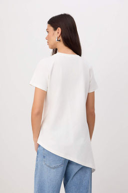 Ekru Duz Regular Bisiklet Yaka Standart Kol K?sa %100 Pamuk Orme T-shirt TWOSS26BZ00734 - Trendyolmilla фото 4