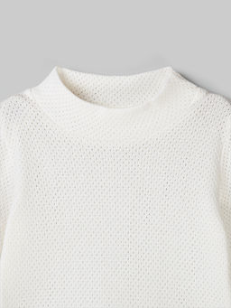 Лонгслив с воротником-стойкой Молоко из ажурного хлопка 0+ - Bungly фото 3