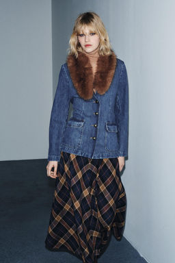 DENIM BLAZER WITH FAUX FUR COLLAR ZW COLLECTION