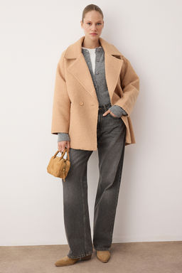 Vizon Buklet Kruvaze Oversize Midi Kaban TWOAW26KB00070 - Trendyolmilla фото 10