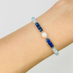 Браслет из Аквамарина,Содалита и Жемчуга 16,5 см +
