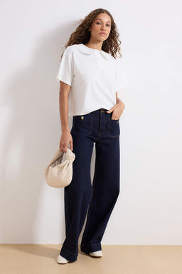 Ekru Regular/Normal Kal?p Polo Yaka Dantel Detayl? Pamuk Ribana Orme Bluz TWOSS26BZ00202 - Trendyolmilla фото 2