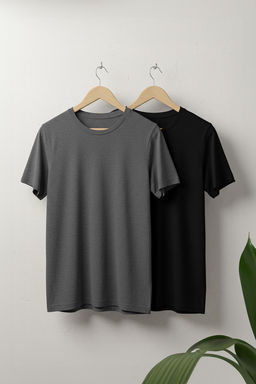 Trendyolmilla Man Antrasit Melanj-Siyah Basic 2li Paket Slim/Dar Kesim Bisiklet Yaka T-Shirt TMNSS19BO0074