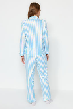 Trendyolmilla Pembe Cizgi Desenli Biyeli Ici Polarl? Gomlek-Pantolon Orme Pijama Tak?m? THMAW24PT00050