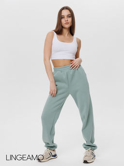Женские брюки оверсайз из футера с начесом Lingeamo мятные КБ-25 (25)  фото 4