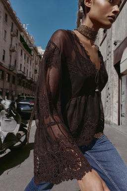 EMBROIDERED TULLE BLOUSE - Zara фото 5