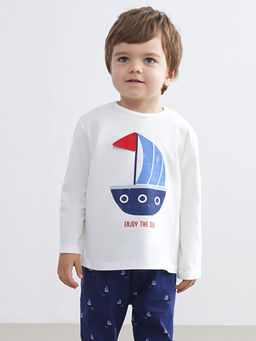 Bisiklet Yaka Bask?l? Erkek Bebek Pijama Tak?m