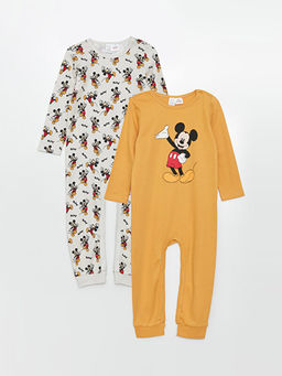 Bisiklet Yaka Uzun Kollu Mickey Mouse Bask?l? Erkek Bebek Tulum 2li