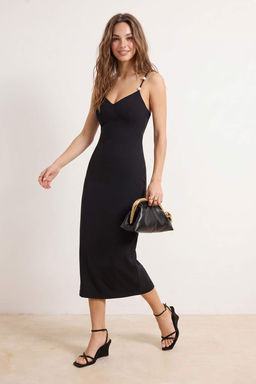 Siyah Bodycone/V_cudu Saran Midi Elbise TPRSS26EL00010