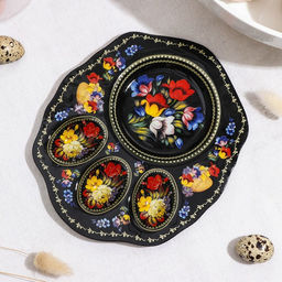 Подставка стеклянная для яиц Доляна Жостовская роспись, 3 ячейки, 2118 см, цвет чёрный  фото 3