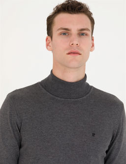 Gri Melanj Slim Fit Bal_k__ Yaka Basic Triko Kazak - Pierre cardin фото 2
