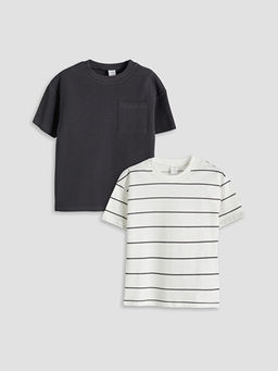 Bisiklet Yaka ?izgili Erkek ?ocuk Ti??rt 2li