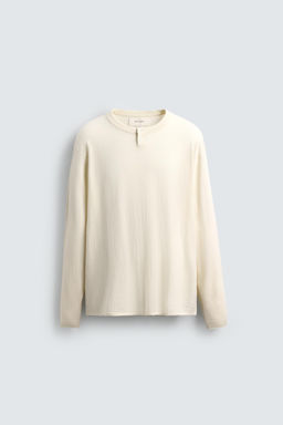 COTTON-CASHMERE BUTTON NECK SWEATER