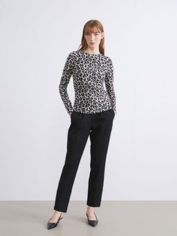 Bisiklet Yaka Leopar Desenli Bluz
