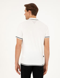 Ekru Slim Fit Fermuarl_ Polo Yaka Y_n Kar___ml_ Triko Ti__rt - Pierre cardin фото 5