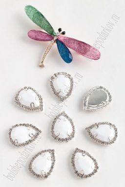 Стразы пришивные в серебряной оправе 17*23 мм Капля (5 шт) SF-2052, белый №26