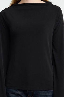 Siyah Relaxed/Rahat Kal?p Ispanyol Kol Esnek Orme Bluz TWOAW25BZ00203