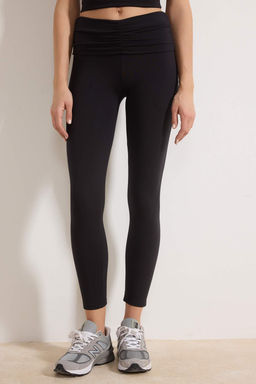 Siyah Buzgulu Bel Katlamal? F?rcal? Soft Kumas Spor Tayt THMSS26TY00007