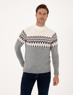 A__k Gri Melanj Slim Fit _eyrek Yaka Triko Kazak