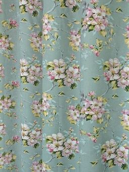 Комплект штор из рогожки Яблоня-сер/голуб. тесьма хлопок 100% - Лен поволжья фото 3