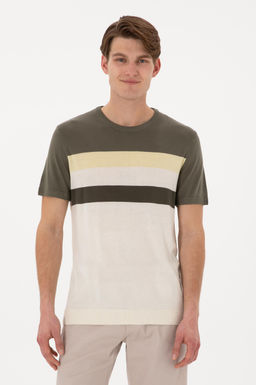 Erkek Slim Fit Bisiklet Yaka Haki Ti__rt Sepette S_rpriz _ndirim