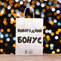 Пакет подарочный крафтовый, Новогодний бонус, белый, 32 х 24 х 10,5 см - UPAK LAND фото 2
