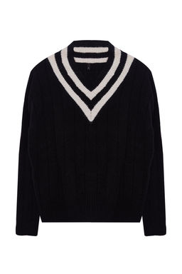 Tas Yumusak Dokulu V Yaka Renk BlokluTriko Kazak TWOAW25KZ00206 - Trendyolmilla фото 13