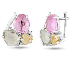 Серьги, зеленый аметист , лимонный топаз , морганит, Богема