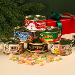 Леденцы монпансье новогодние в консервной банке Консервированный и классический НГ, 6 шт. ? 100 г