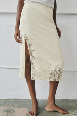 FALDA MIDI JACQUARD ENCAJE / Crudo - Zara фото 2