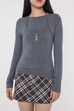 Teen Antrasit Melanj Fitted/Vucuda Oturan Cift Katl? Orme Bluz TWOAW26BZ00177