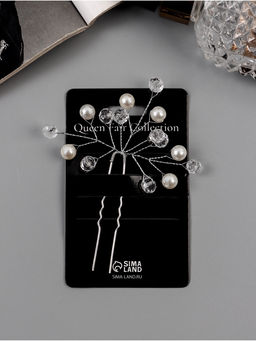 Цена за 6 шт. Шпилька для волос «Эмилия», шарики ассорти, 9×7 см, белая, прозрачная