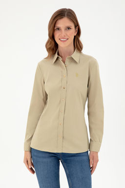 Женская базовая рубашка светло-хаки с длинным рукавом Неожиданная скидка в корзине
