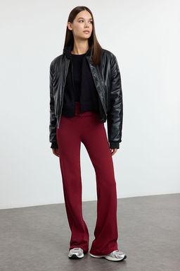 Bordo Wide Leg/Ispanyol Paca Yuksek Bel Interlok Esnek Orme Pantolon TWOAW25PL00006