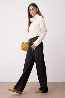 Siyah Yuksek Bel Genis Paca Wide Leg Jeans TWOAW26JE00070 - Trendyolmilla фото 2