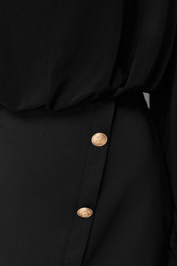 Siyah Vucuda Oturan Vatkal? Dugme Detayl? Mini Dokuma Elbise TWOAW24EL00483