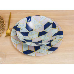 Тарелка стеклянная обеденная Доляна Розовый мрамор, d=23 см фото 14