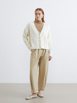 V Yaka Kendinden Desenli Kad?n Triko H?rka