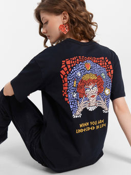 Футболка женская черная с принтом черный +печать 112934