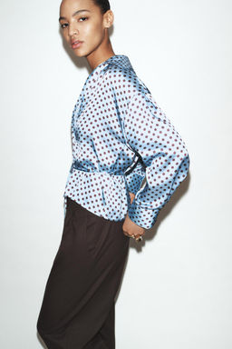POLKA DOT SATIN SHIRT WITH BELT - Zara фото 10