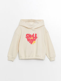 Kap??onlu Bask?l? Uzun Kollu K?z ?ocuk Sweatshirt